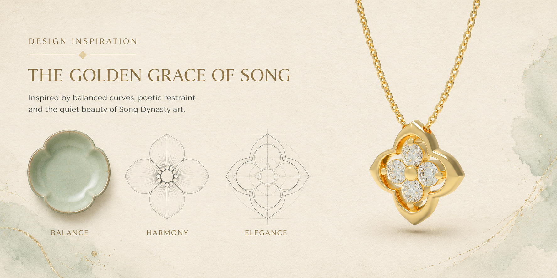 Song-Inspired Four-Petal Yellow Gold Diamond Necklace