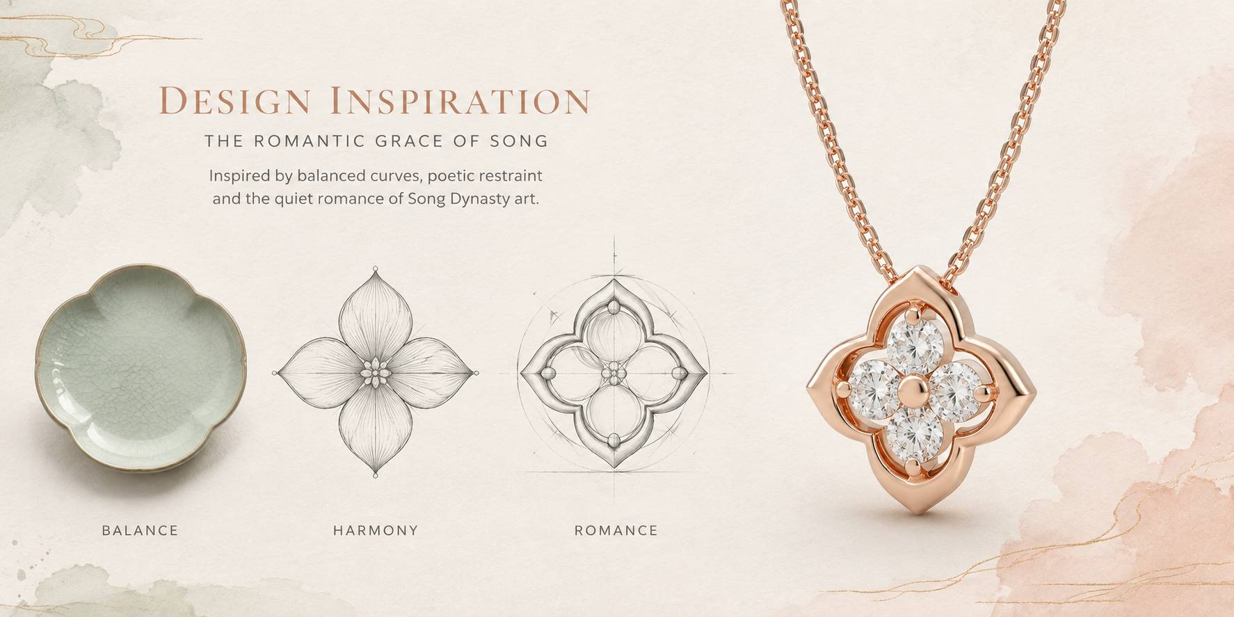 Song-Inspired Four-Petal Rose Gold Diamond Necklace