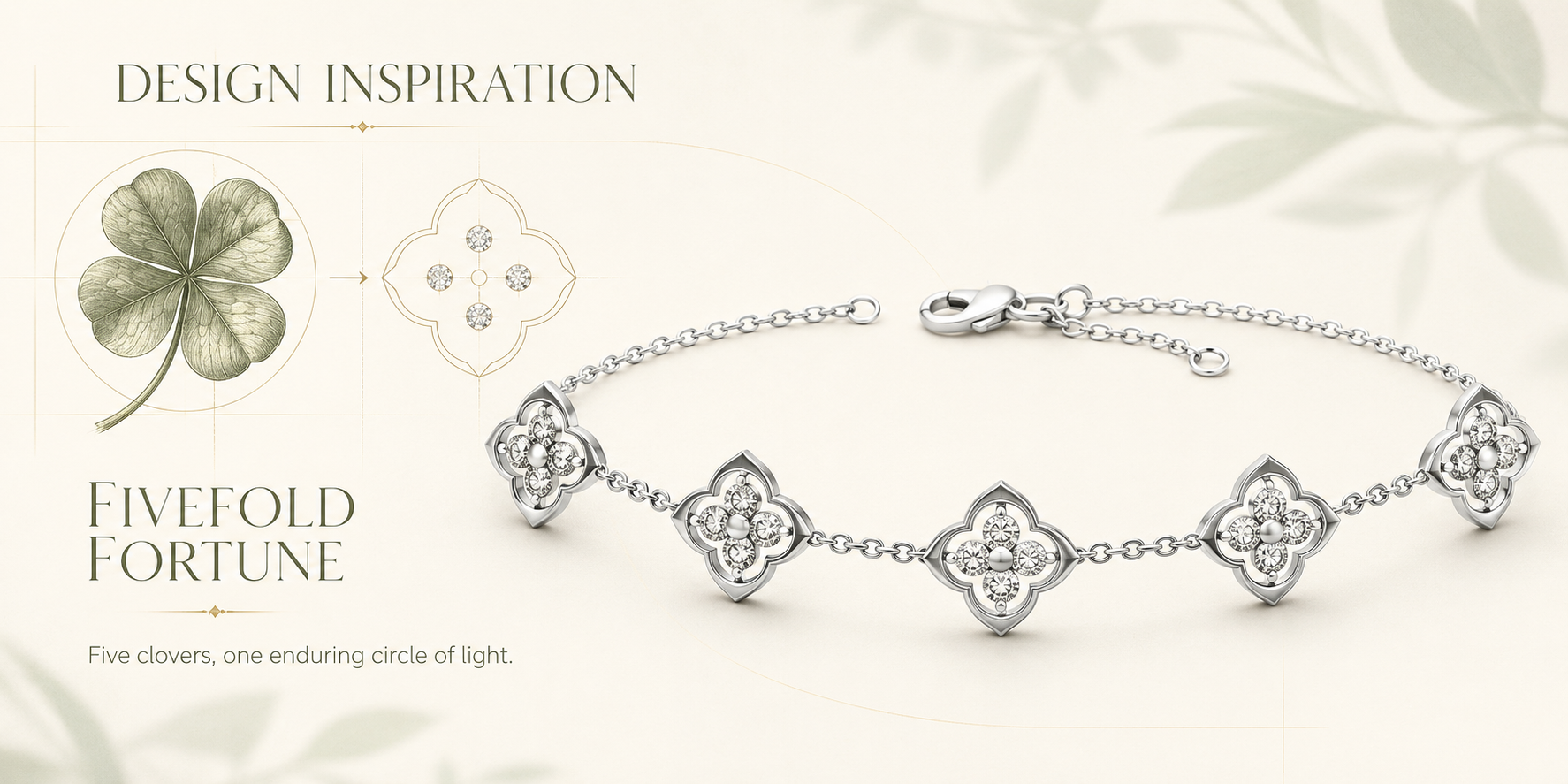 ELVORIQUE Five-Station Four-Leaf Clover Lab-Grown Diamond Bracelet