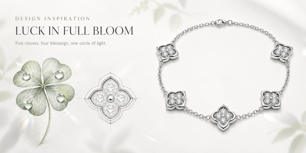 ELVORIQUE Five-Station Four-Leaf Clover Moissanite Bracelet