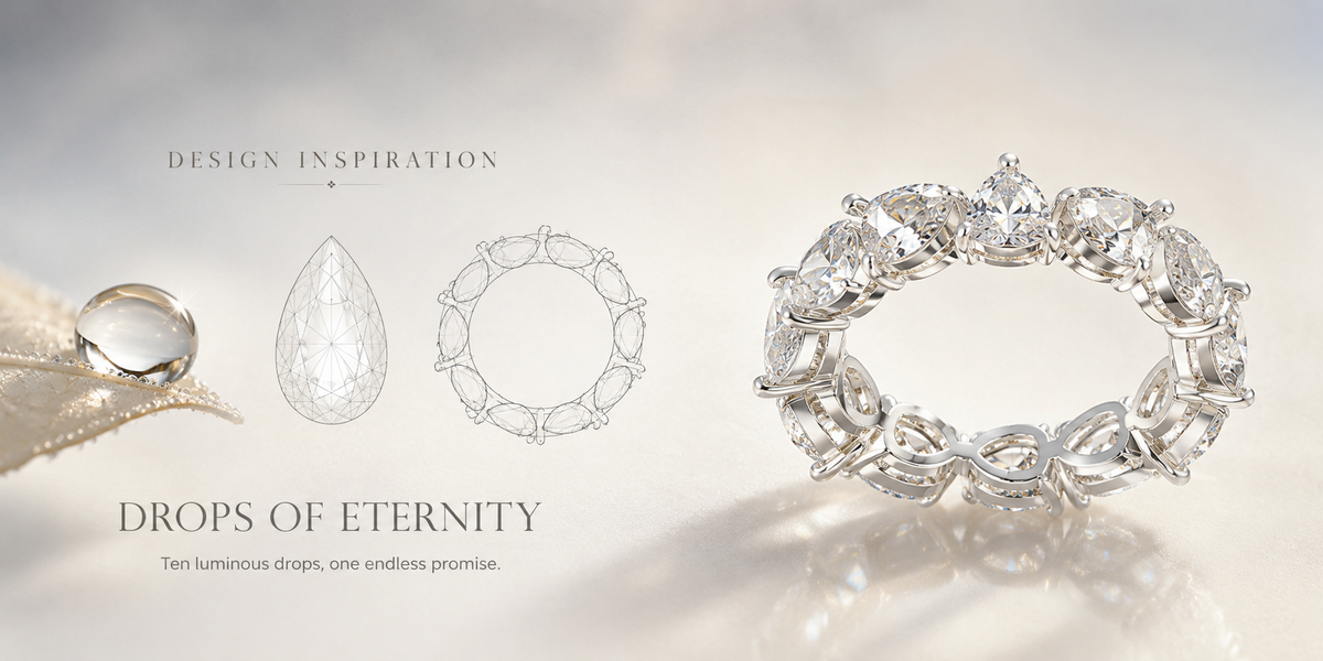 ELVORIQUE Drops of Eternity Pear-Cut Moissanite Eternity Band