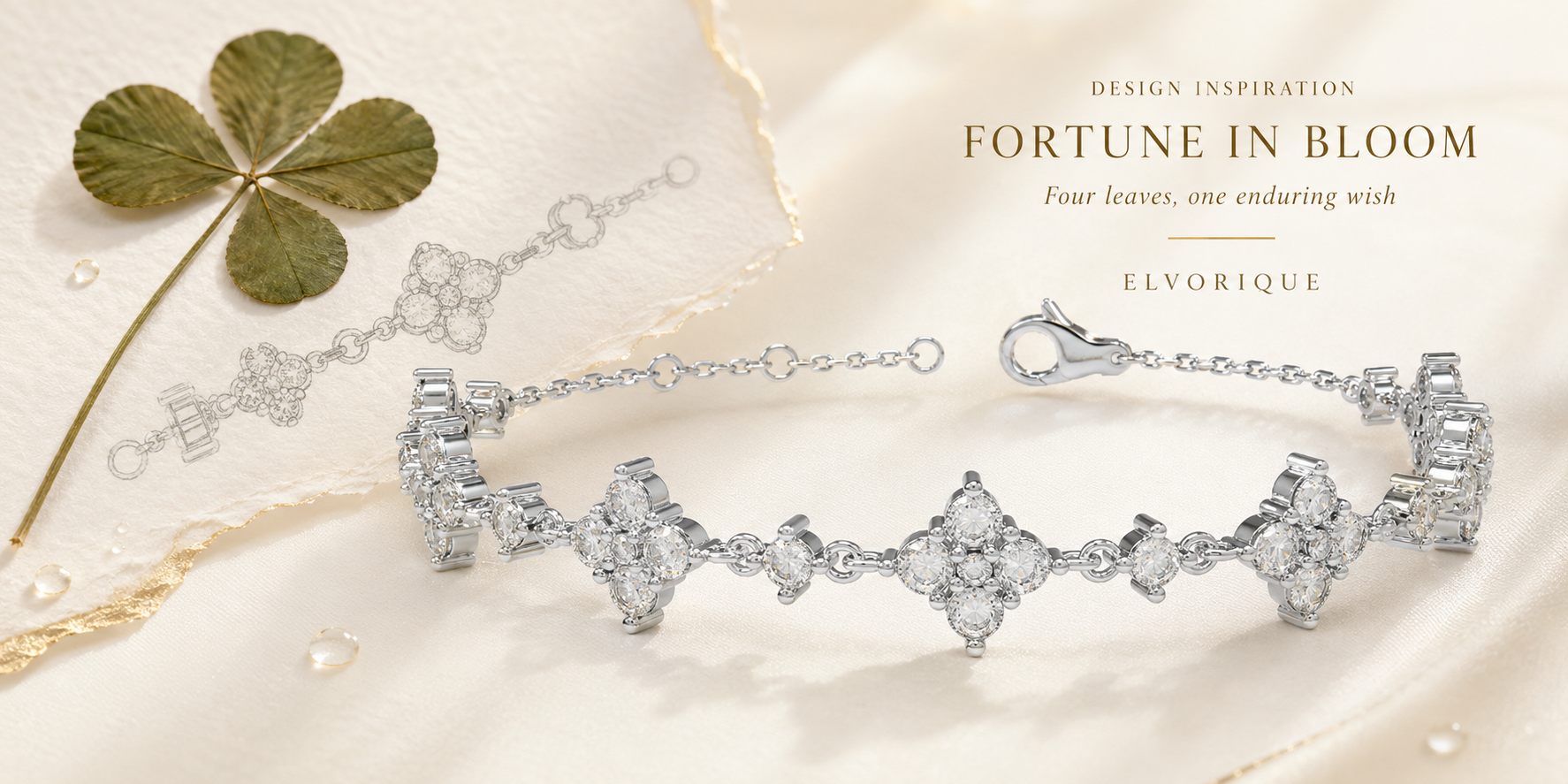 Fortune in Bloom Five-Clover Moissanite Bracelet in Sterling Silver