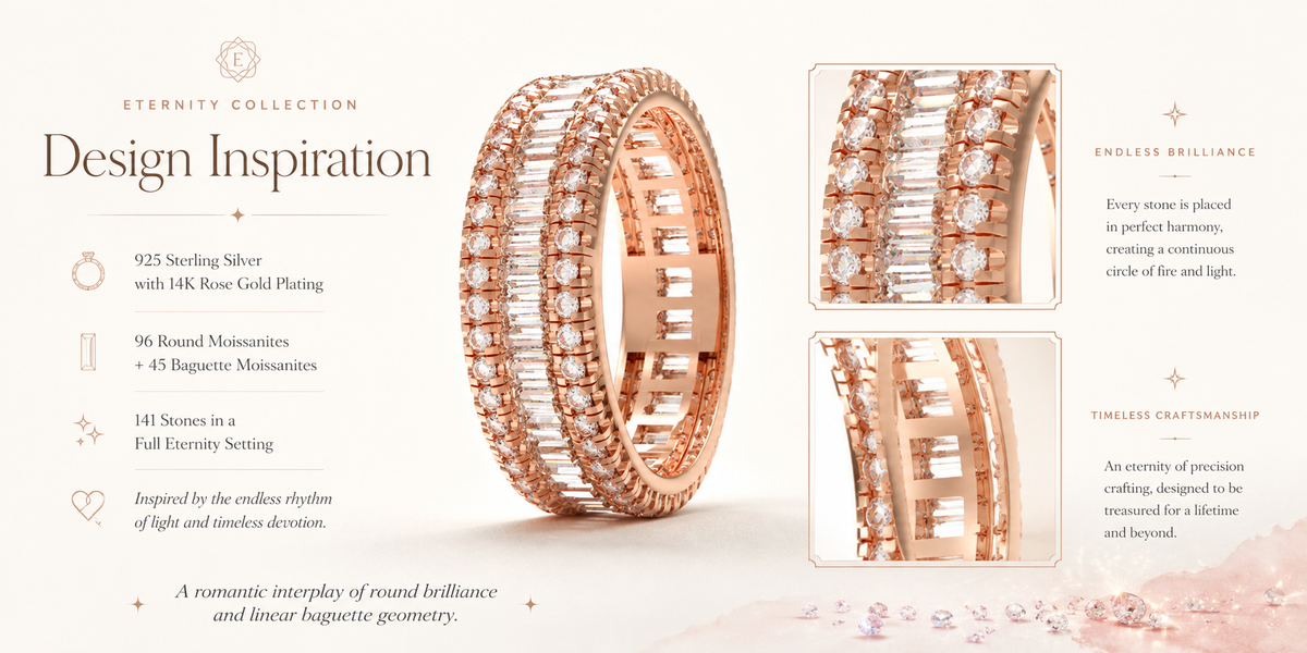 ELVORIQUE Rose Radiance Three-Row Moissanite Eternity Ring