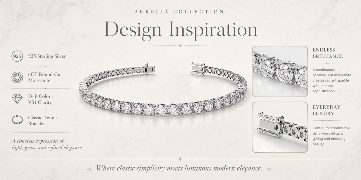 ELVORIQUE 6CT Moissanite Tennis Bracelet in 925 Sterling Silver