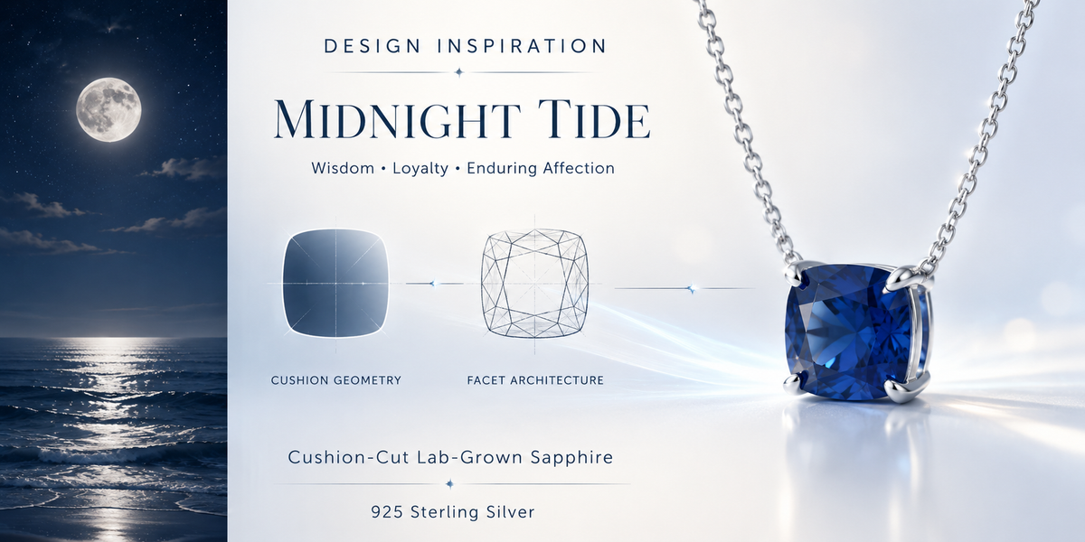 Midnight Tide Cushion-Cut Lab-Grown Sapphire Pendant Necklace in Sterling Silver