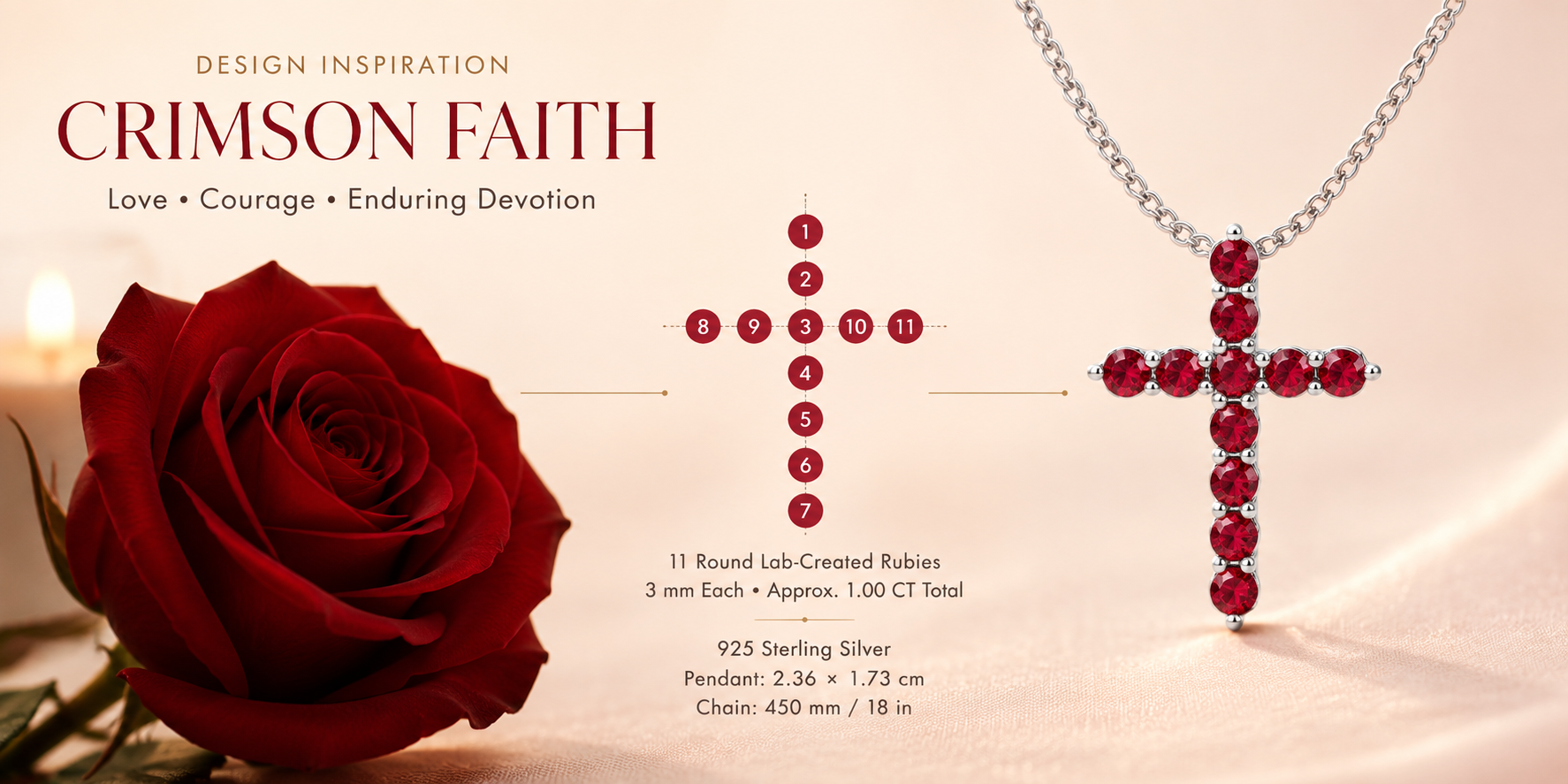 Crimson Faith 1 CT Lab-Created Ruby Cross Pendant Necklace in Sterling Silver