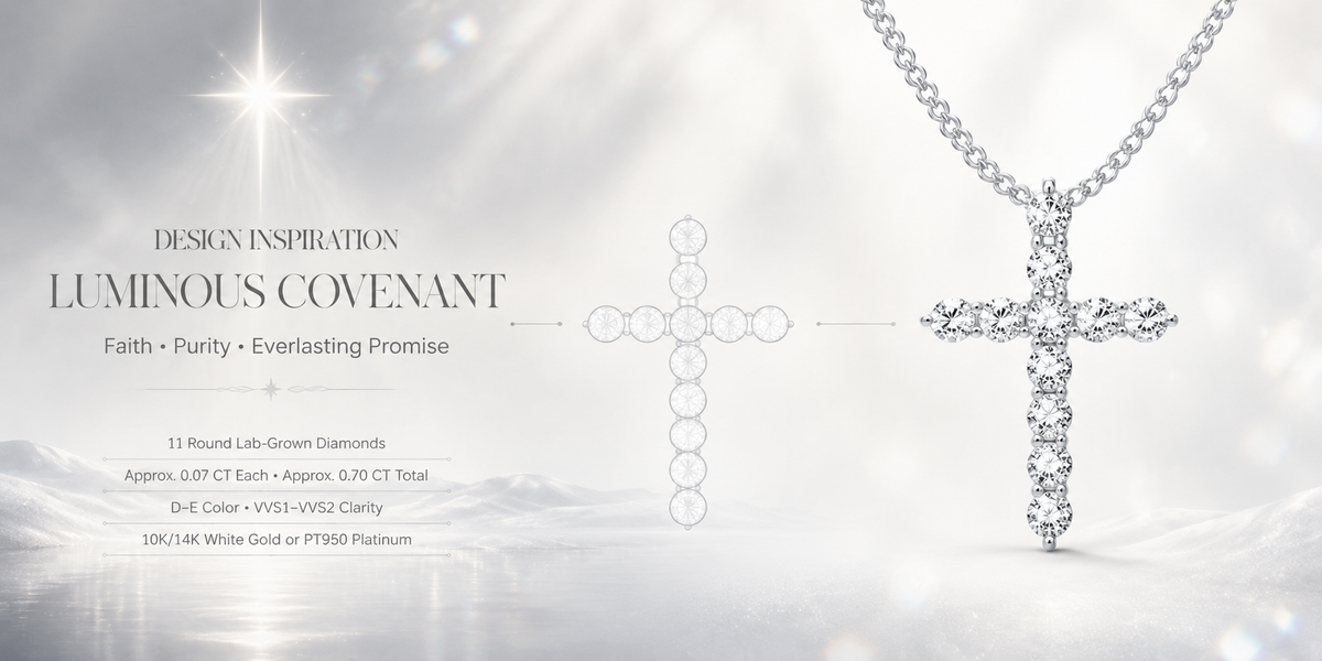 Luminous Covenant 0.70 CT Lab-Grown Diamond Cross Necklace in White Gold or Platinum