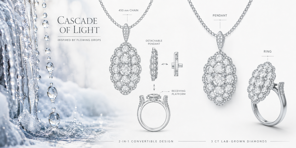 Cascade of Light 3CT Lab-Grown Diamond Convertible Ring & Pendant Set