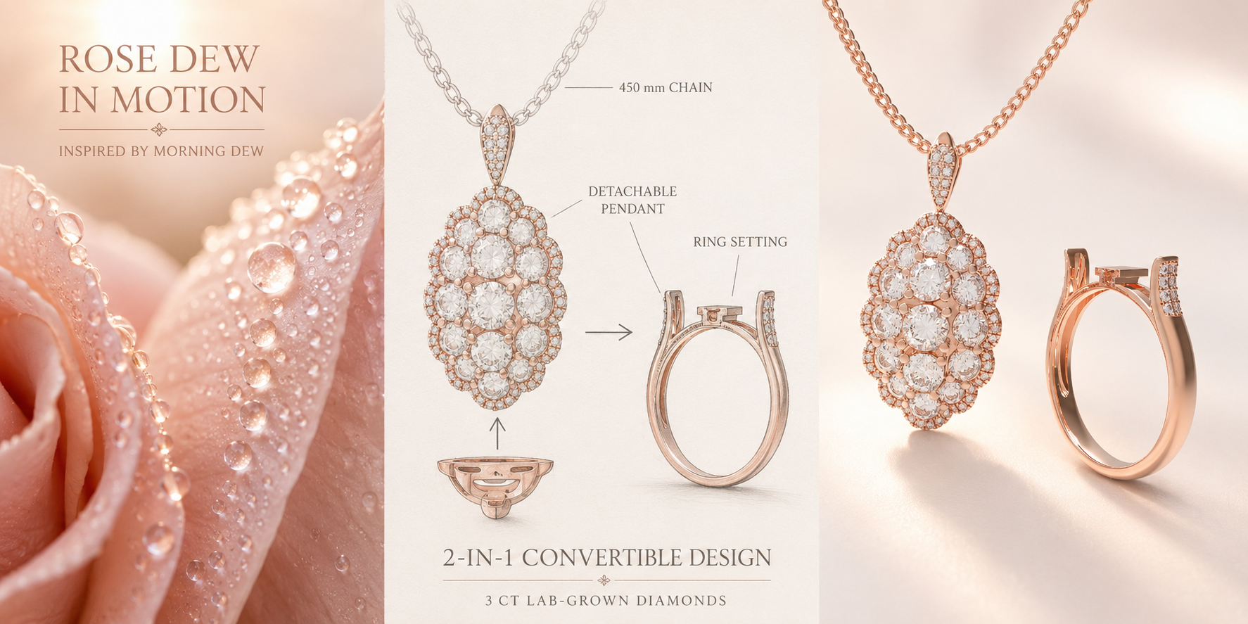 Rose Dew 3CT Lab-Grown Diamond Convertible Ring & Pendant Set