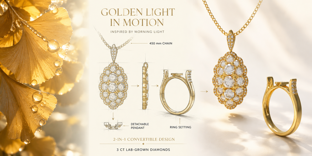 Golden Light 3CT Lab-Grown Diamond Convertible Ring & Pendant Set