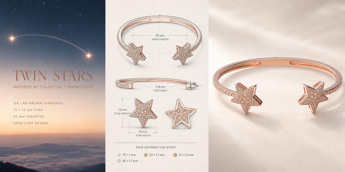 Twin Stars 128-Diamond Open Cuff Bracelet in 10K/14K Rose Gold