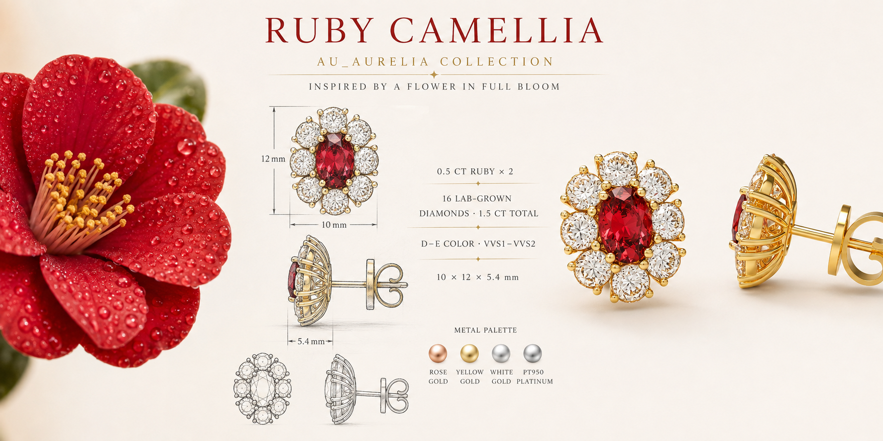Ruby Camellia 2.50CTW Lab-Grown Ruby & Diamond Floral Stud Earrings