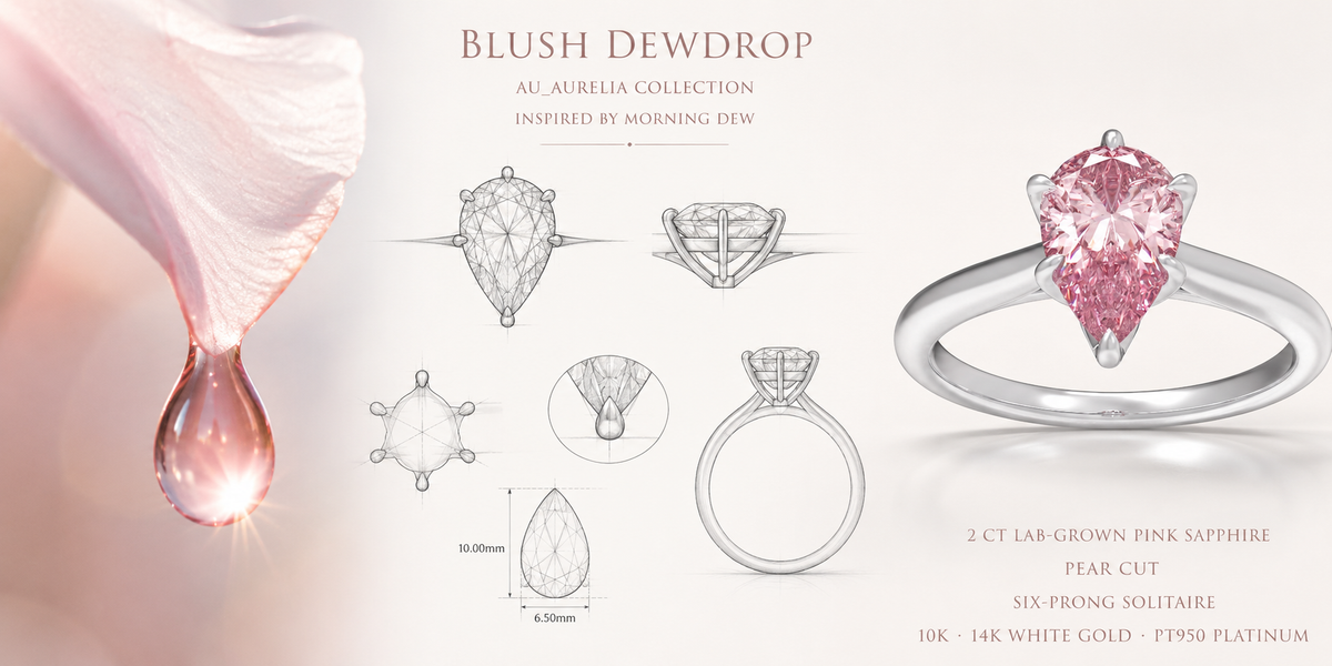 Blush Dewdrop 2CT Pear-Cut Lab-Grown Pink Sapphire Solitaire Ring