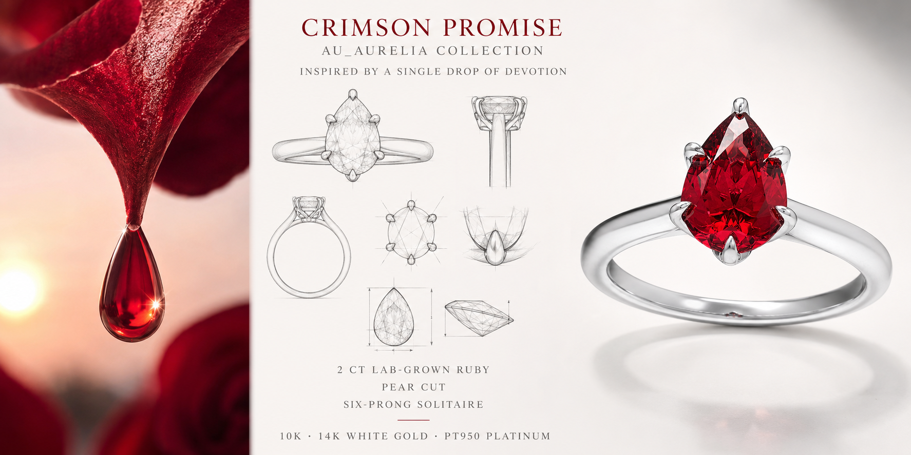 Crimson Promise 2CT Pear-Cut Lab-Grown Ruby Solitaire Ring
