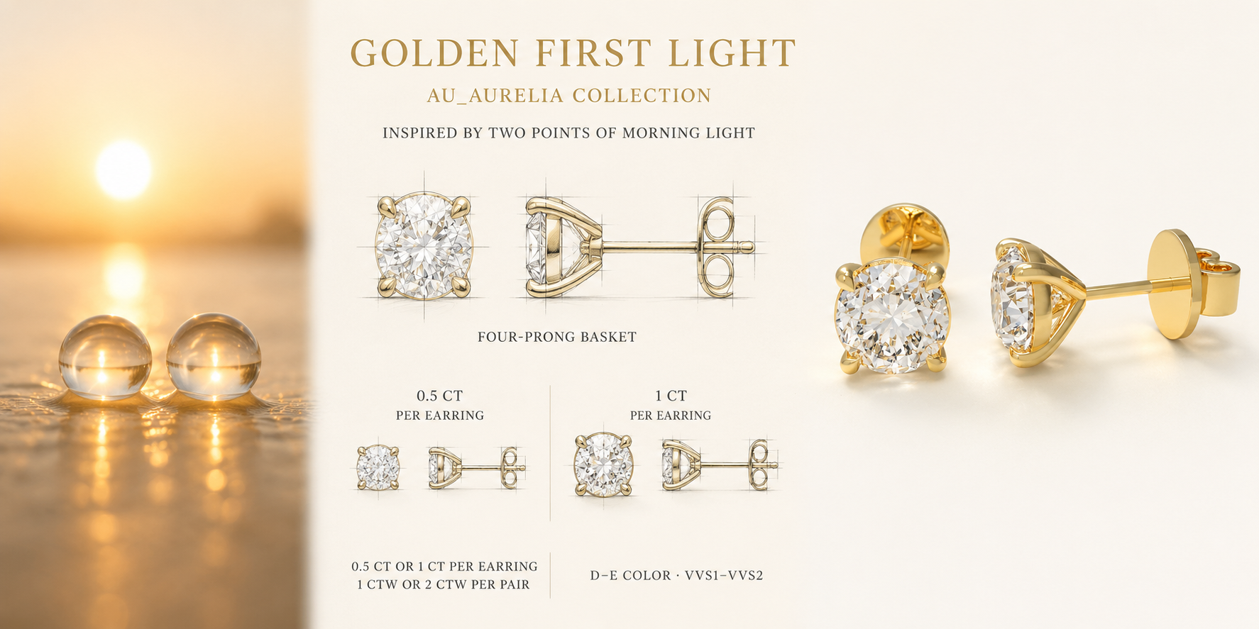 Golden First Light Lab-Grown Diamond Solitaire Stud Earrings