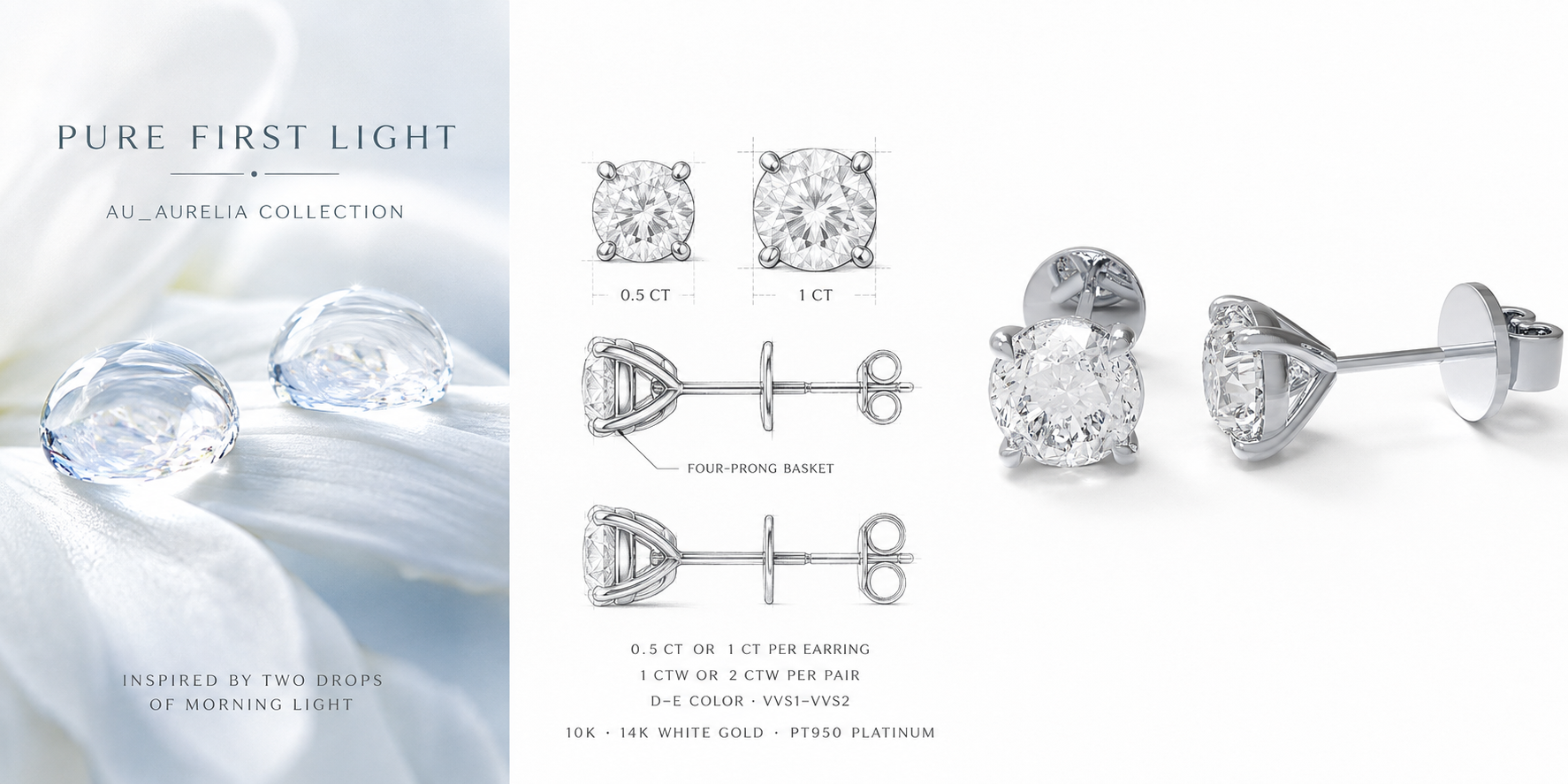 Pure First Light Lab-Grown Diamond Solitaire Stud Earrings