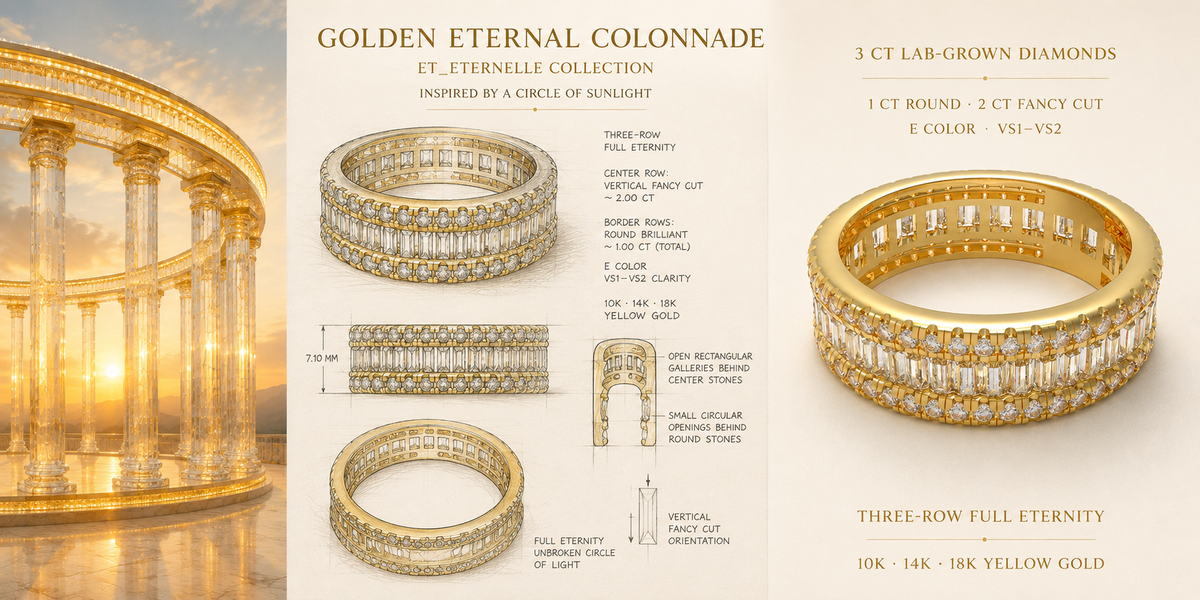 Golden Eternal Colonnade 3CT Three-Row Lab-Grown Diamond Eternity Ring