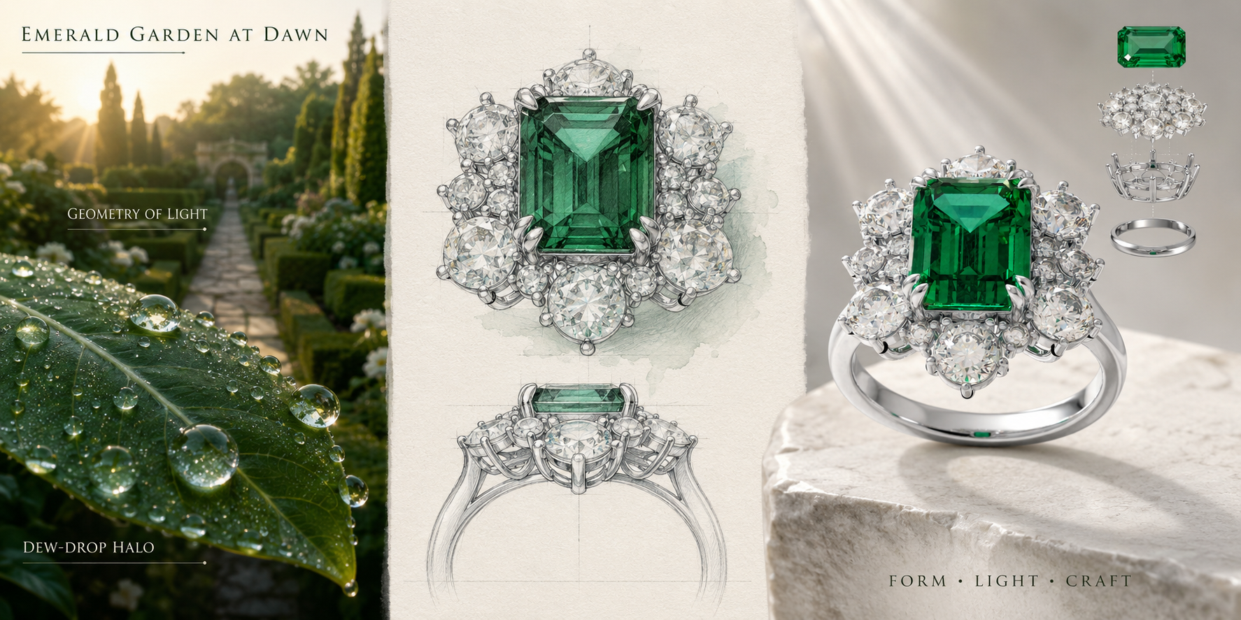 2CT Emerald-Cut Lab-Grown Diamond Halo Engagement Ring in White Gold or Platinum