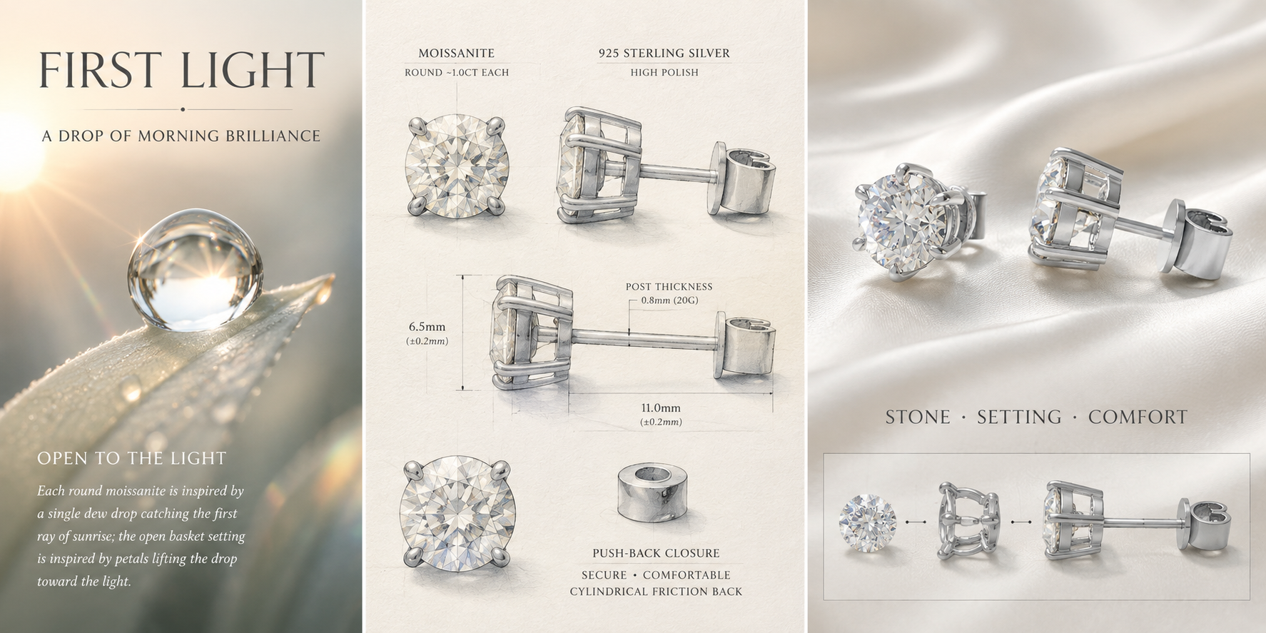 2CTW Round Moissanite Solitaire Stud Earrings in 925 Sterling Silver