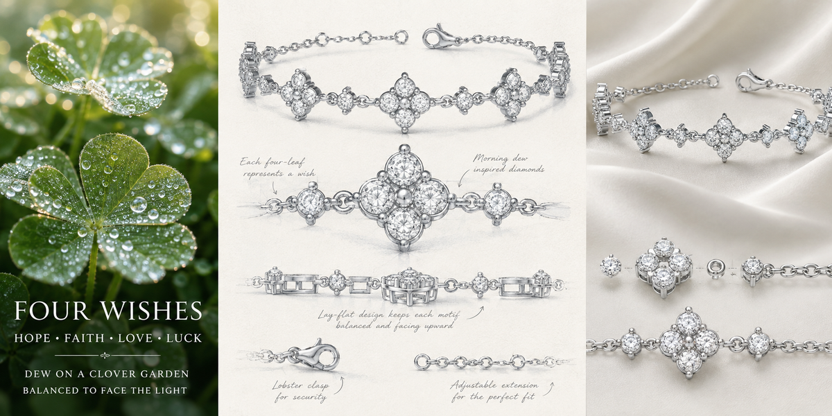 2CTW/3CTW Lab-Grown Diamond Four-Leaf Clover Bracelet in White Gold or Platinum