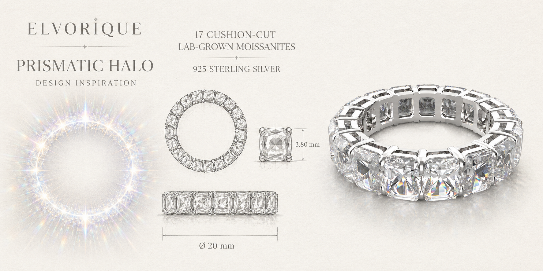3.6ct Lab-Grown Moissanite Sterling Silver Engagement Ring for Women - Customizable Eternal Covenant Full Diamond Round Ring(Engravable - Custom Text Available)