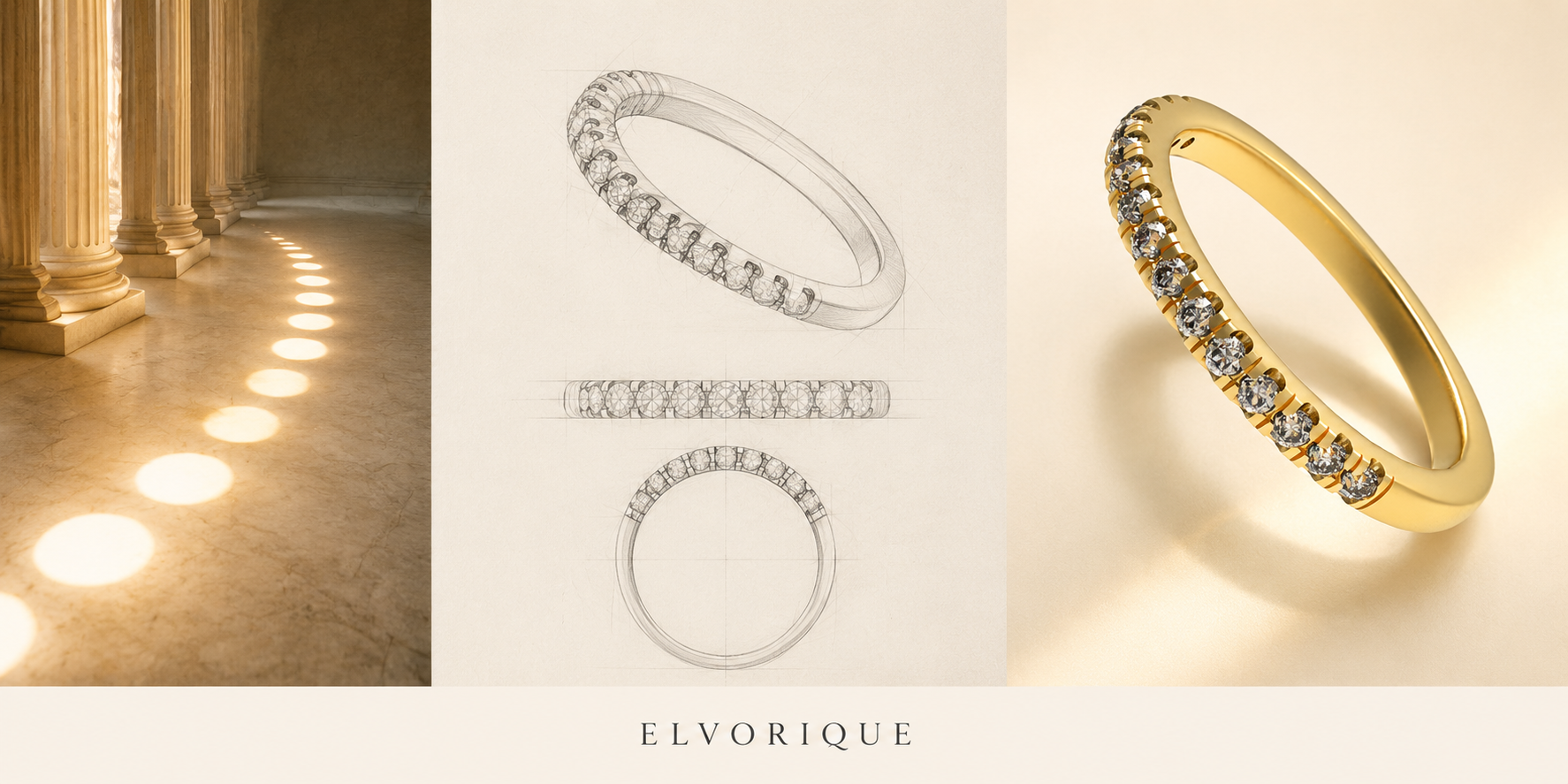 Yellow Gold Lab-Grown Diamond Half Eternity Ring | ELVORIQUE