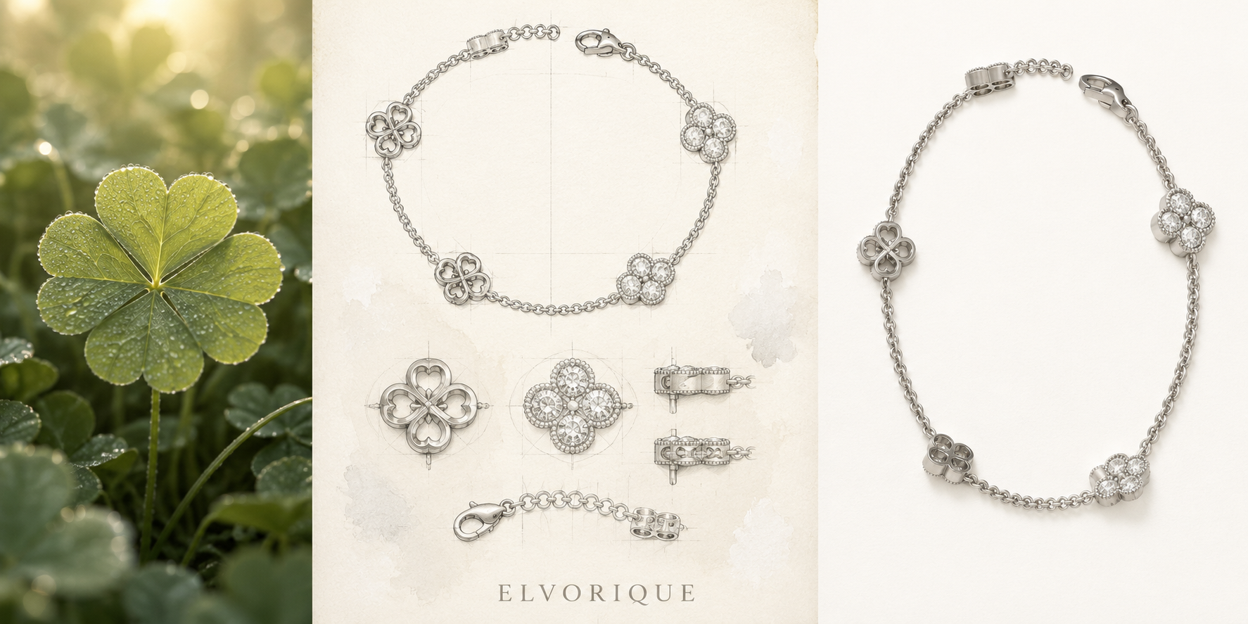 ELVORIQUE Aurelia Lab-Grown Diamond Four-Leaf Clover Bracelet