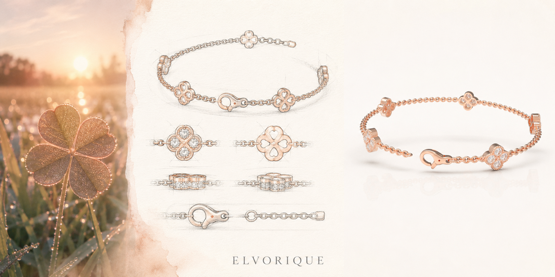 ELVORIQUE Aurelia VVS Lab-Grown Diamond Four-Leaf Clover Bracelet