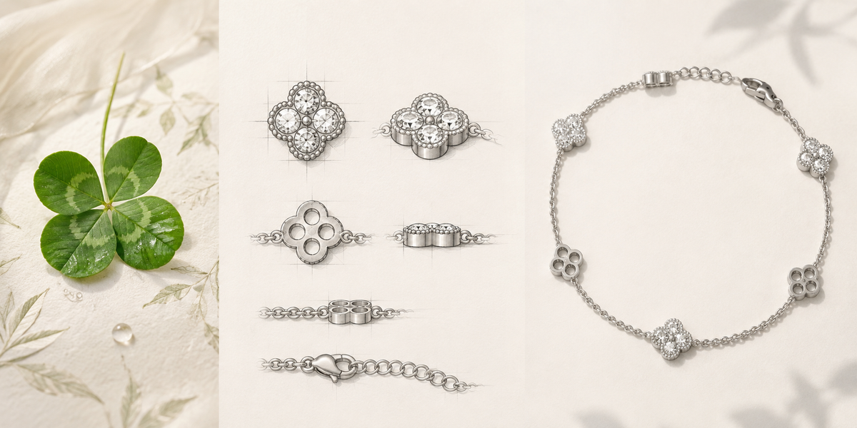 ELVORIQUE Lucky Clover Lab-Grown Diamond Station Bracelet