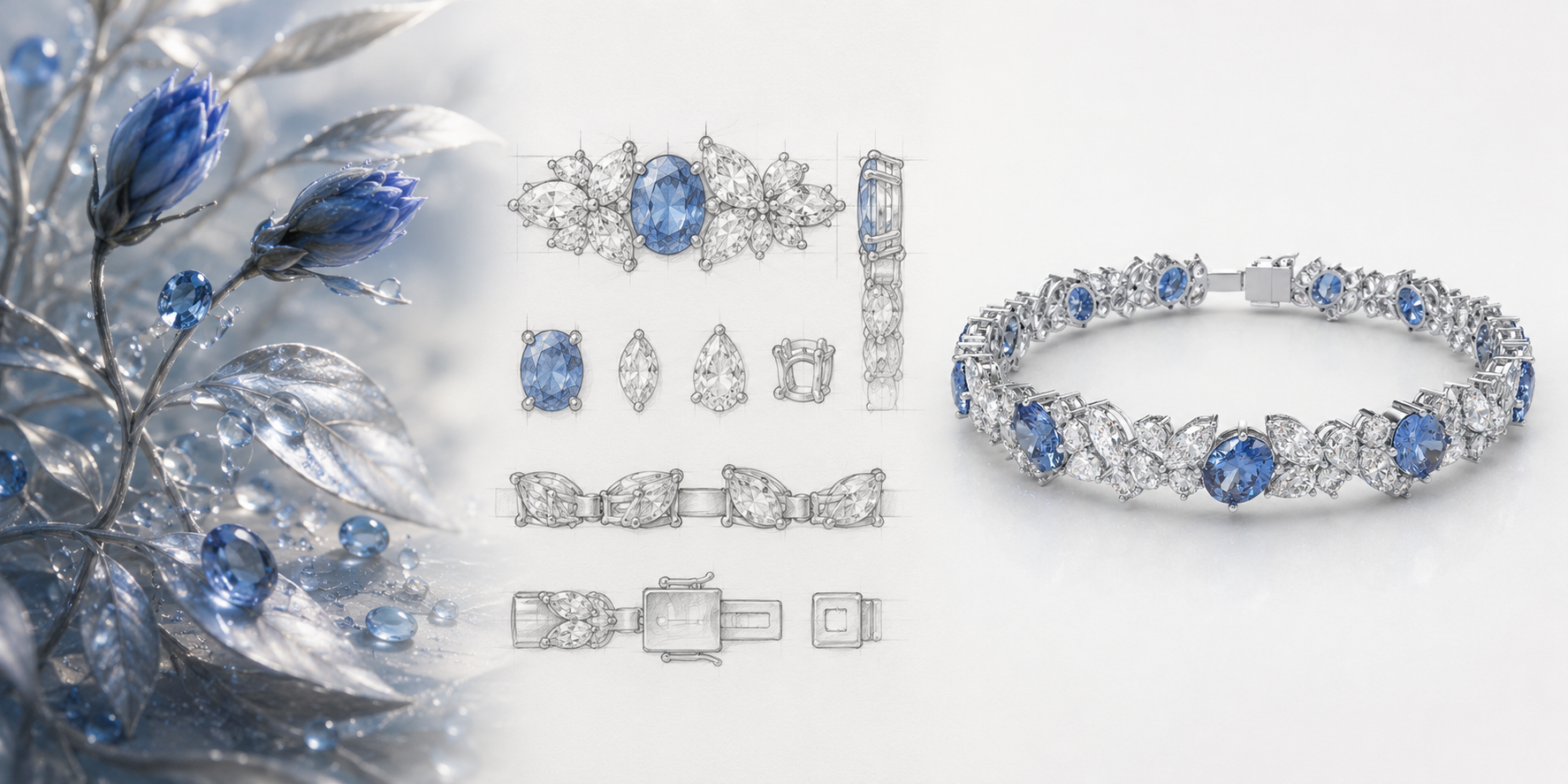 ELVORIQUE Lab-Grown Sapphire and Diamond Botanical Bracelet