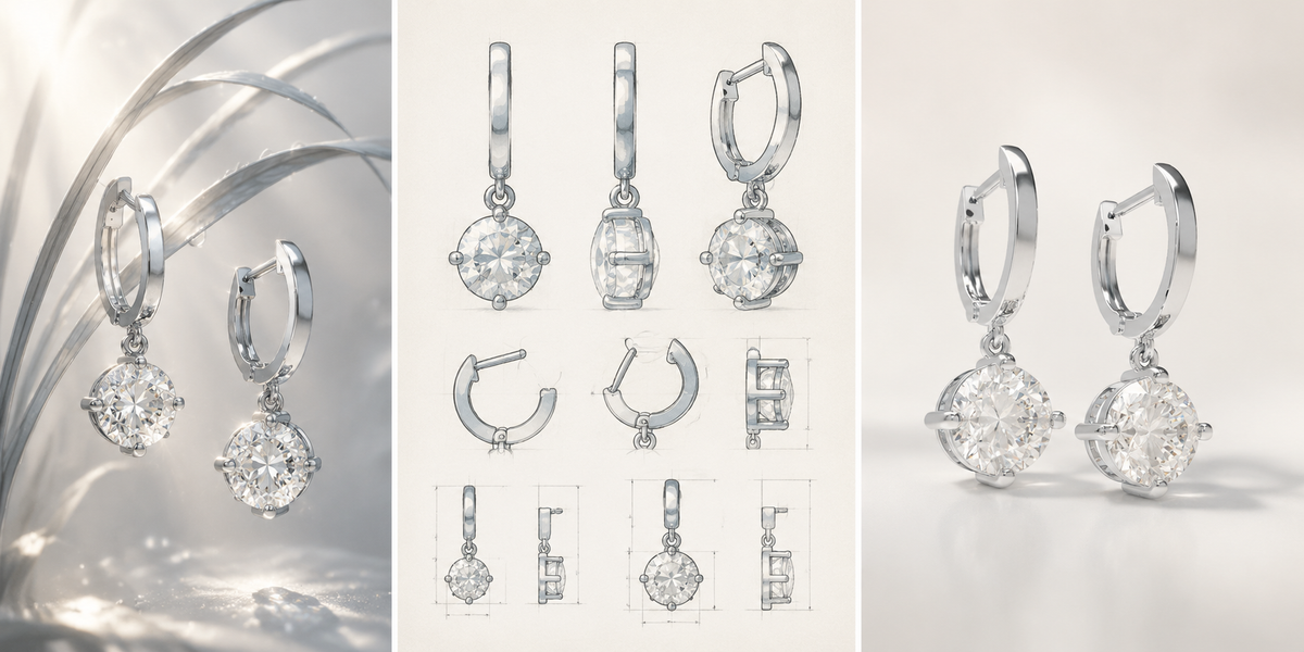 ELVORIQUE Lumina Round Lab-Grown Diamond Huggie Drop Earrings