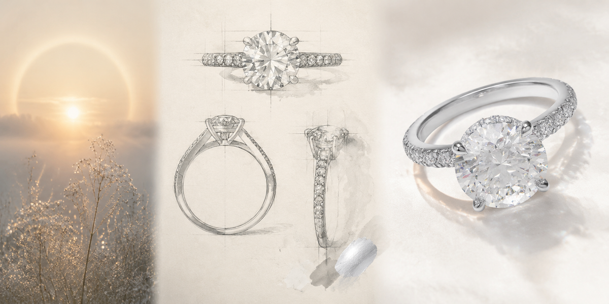Handmade Round Lab-Grown Diamond Pavé Engagement Ring – 1CT/2CT/3CT