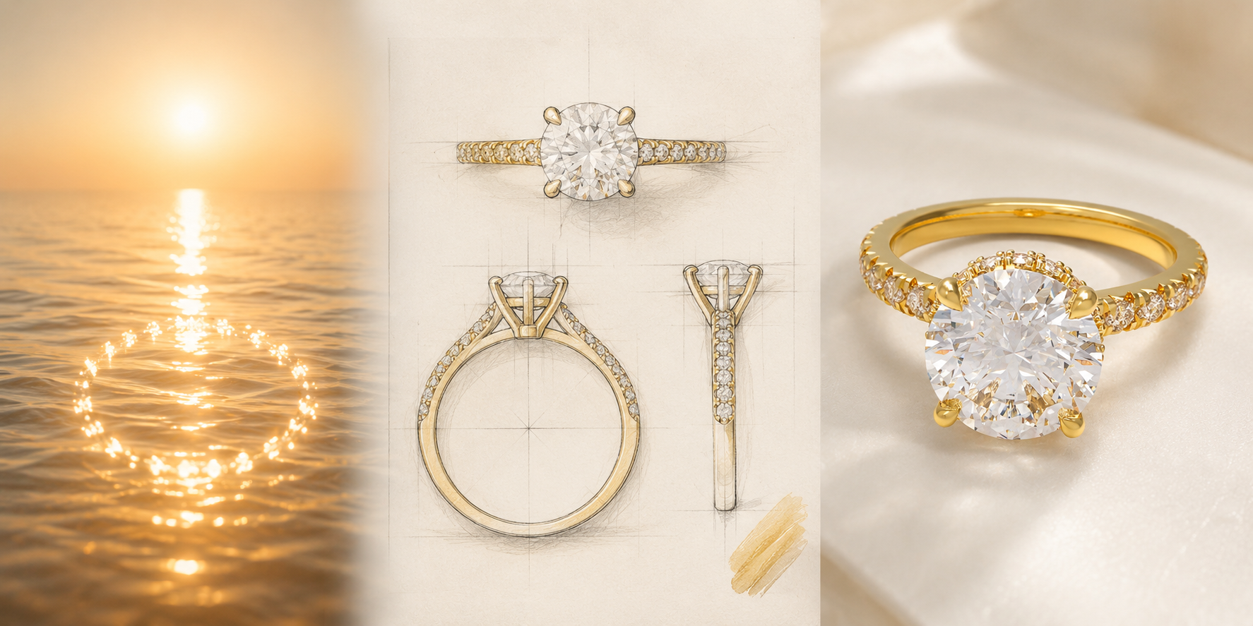 Handmade Yellow Gold Lab-Grown Diamond Pavé Engagement Ring – 1CT/2CT/3CT