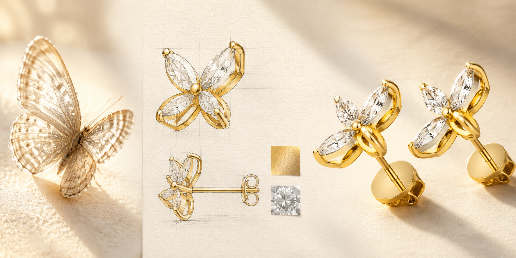 Classic Marquise Lab-Grown Diamond Stud Earrings in Gold | 1ct or 2ct Total Weight