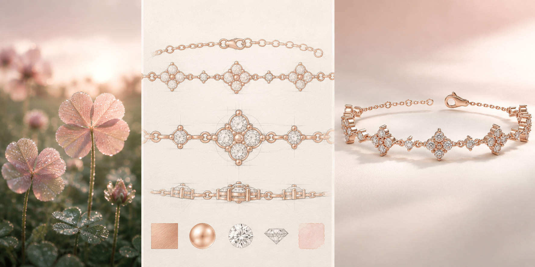 Eternal Fortune Lab-Grown Diamond Clover Bracelet in Rose Gold