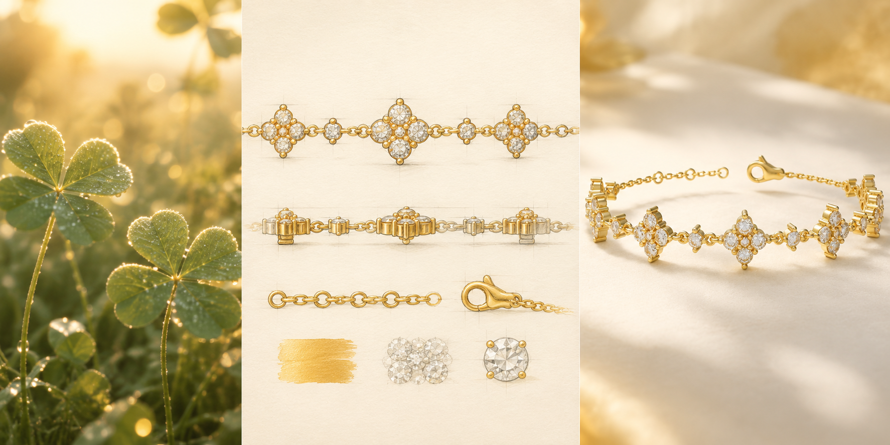 Eternal Fortune Lab-Grown Diamond Clover Bracelet in Yellow Gold
