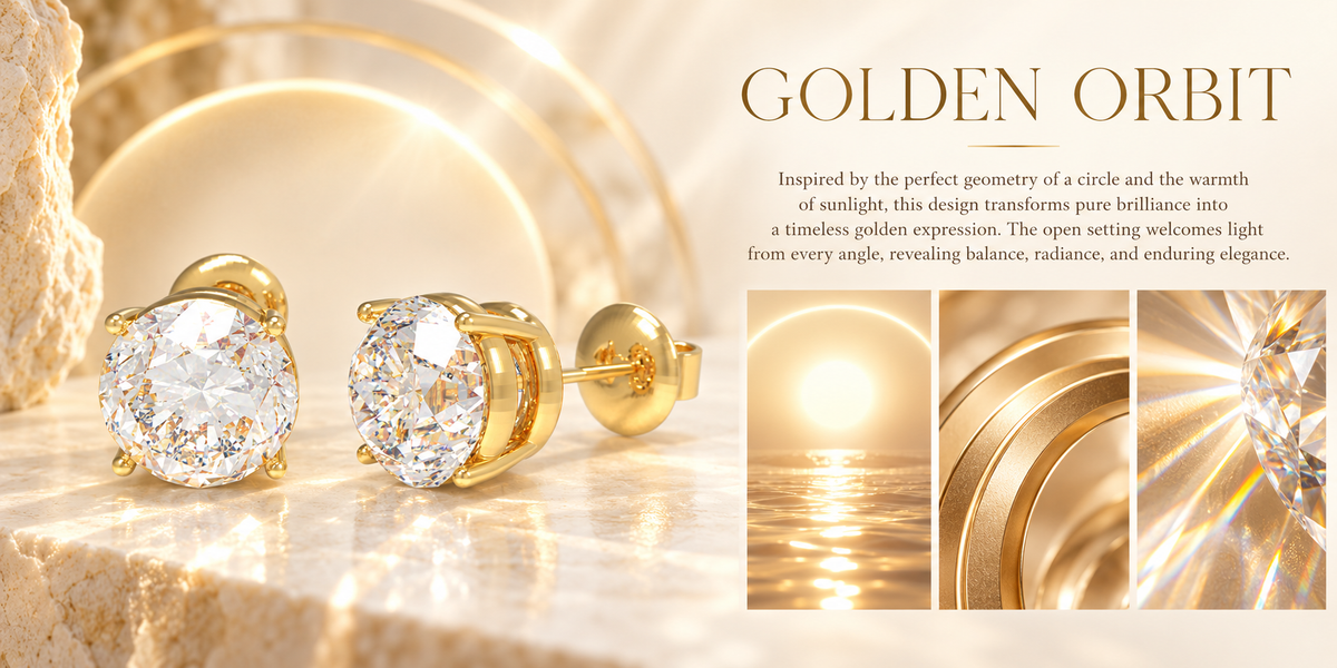 Golden Luminous Core Round Brilliant Lab-Grown Diamond Stud Earrings