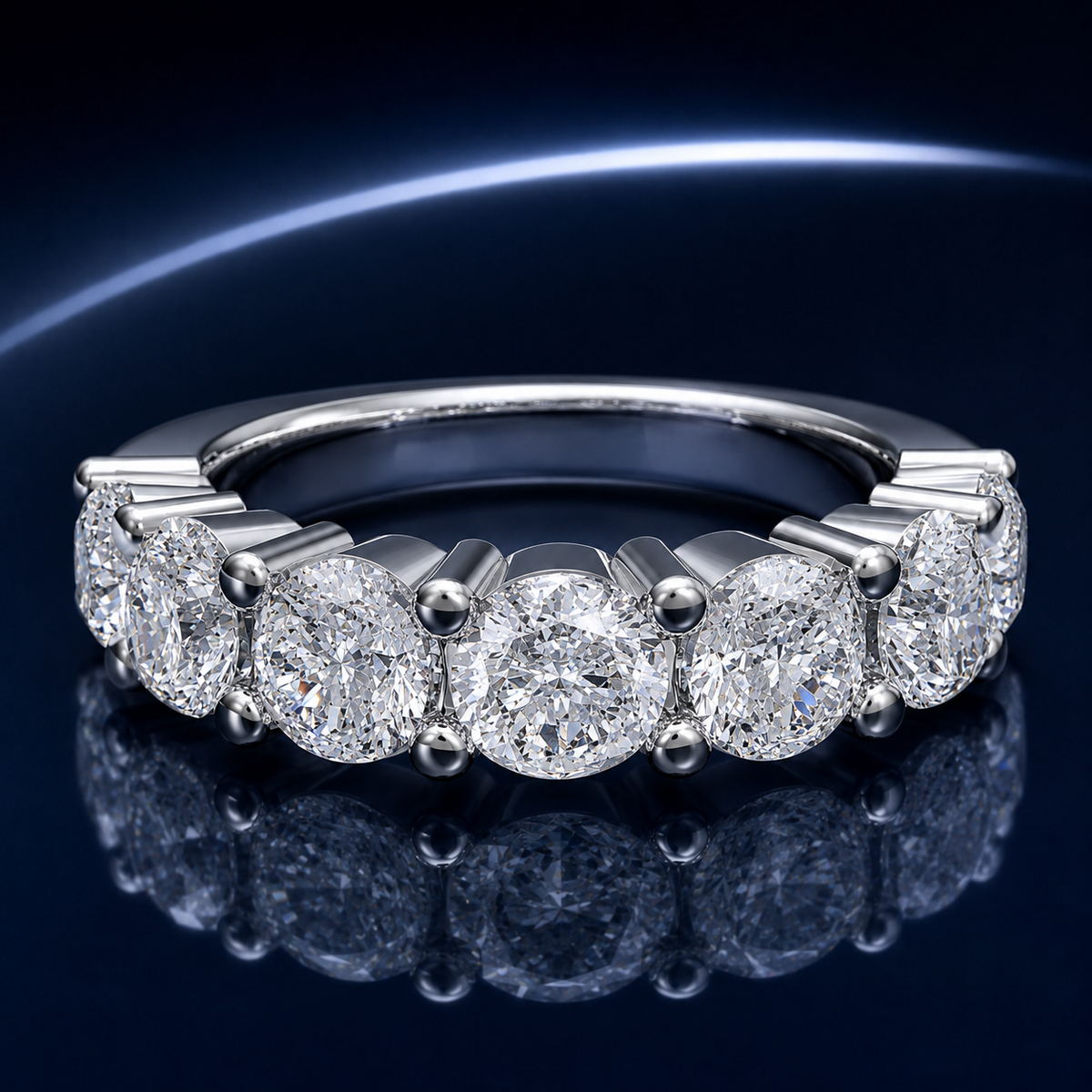 Seven Moons 1.75 CTW Seven-Stone Round Lab-Created Moissanite Ring in Sterling Silver