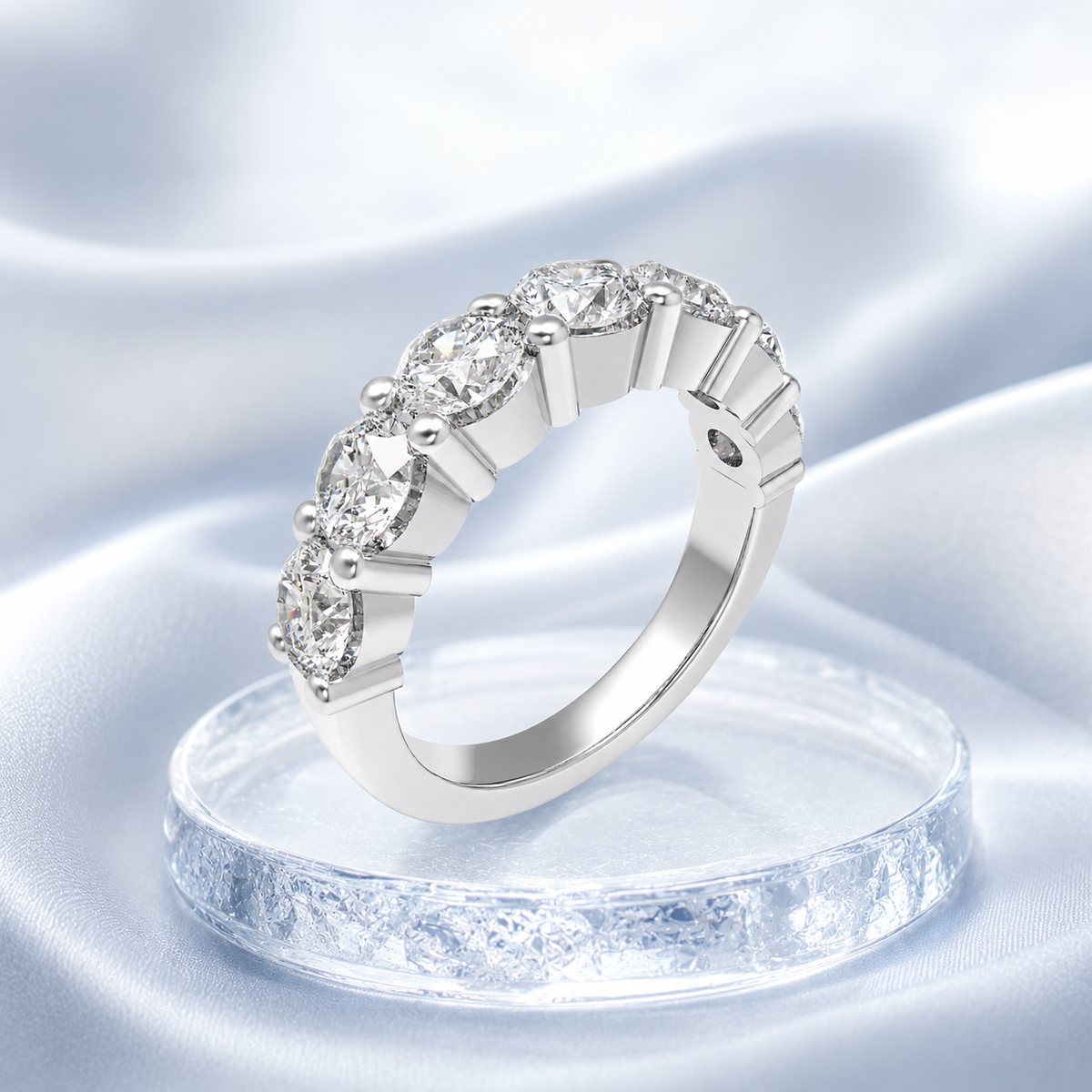 Seven Moons 1.75 CTW Seven-Stone Round Lab-Created Moissanite Ring in Sterling Silver