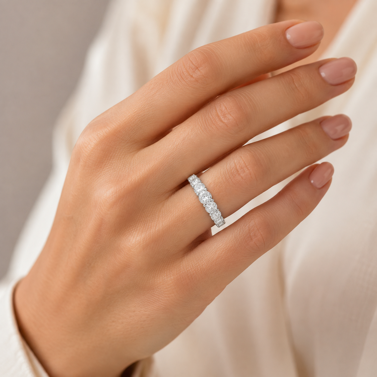 Seven Moons 1.75 CTW Seven-Stone Round Lab-Created Moissanite Ring in Sterling Silver
