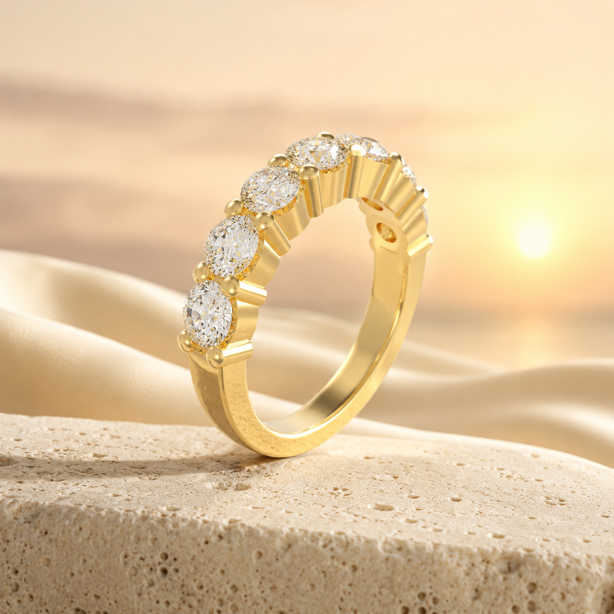 Seven Lights 1.75 CTW Seven-Stone Round Lab-Grown Diamond Ring in Yellow Gold