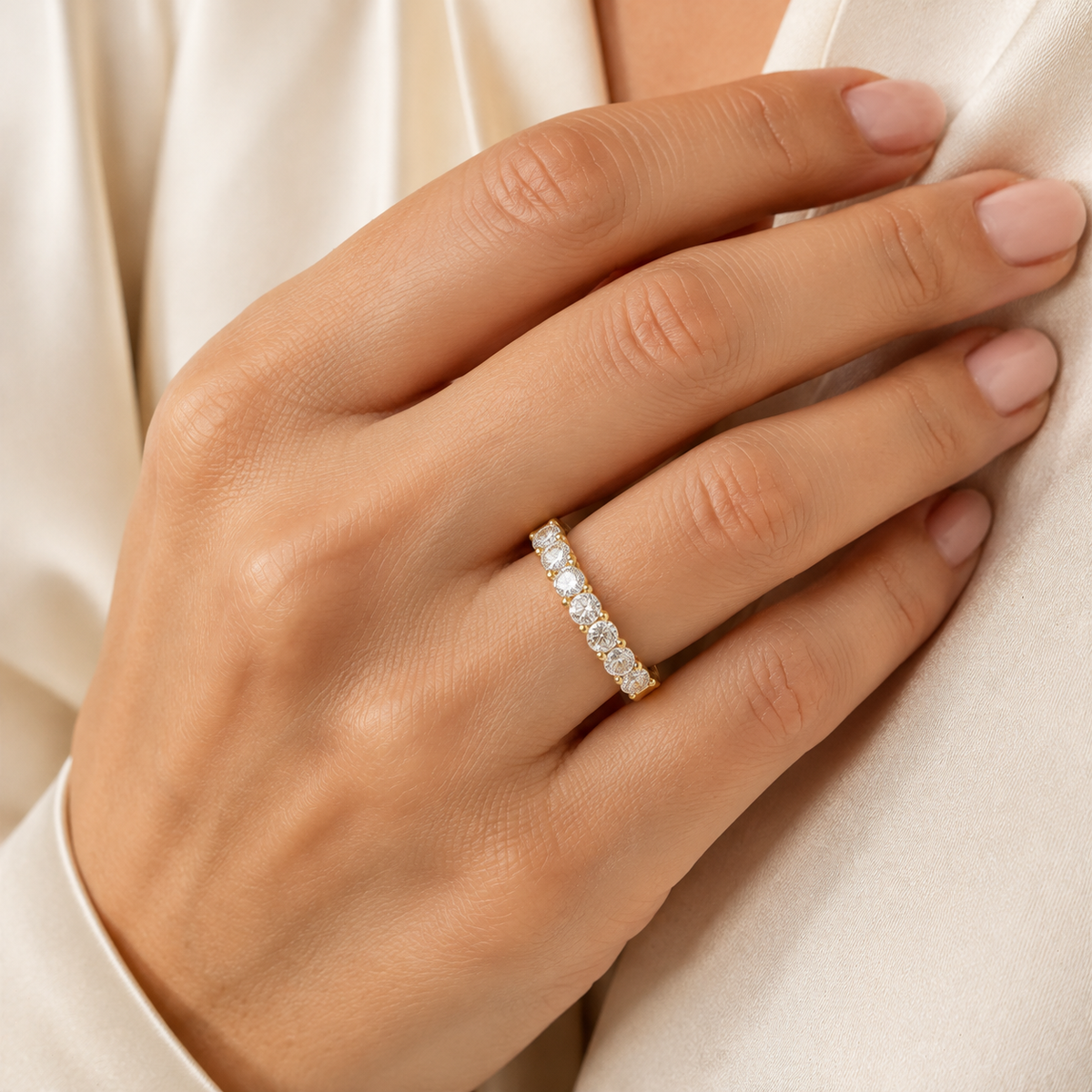 Seven Lights 1.75 CTW Seven-Stone Round Lab-Grown Diamond Ring in Yellow Gold