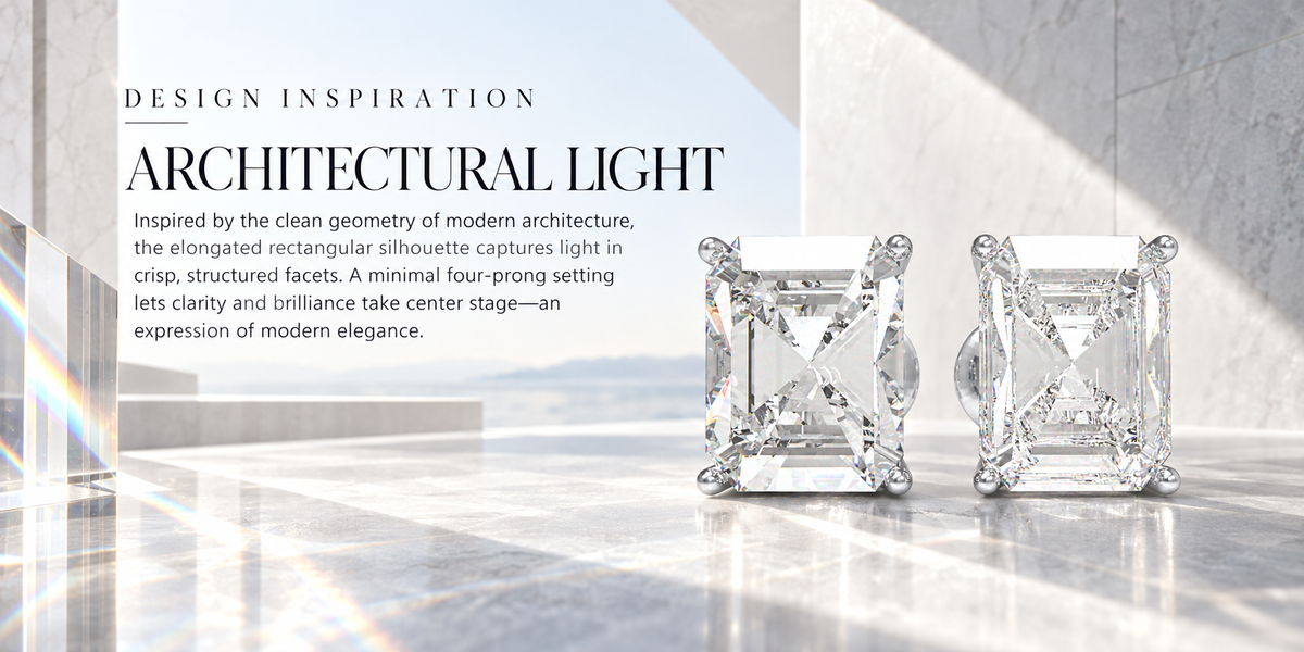 Architectural Light Rectangular Brilliant-Cut Lab-Grown Diamond Stud Earrings