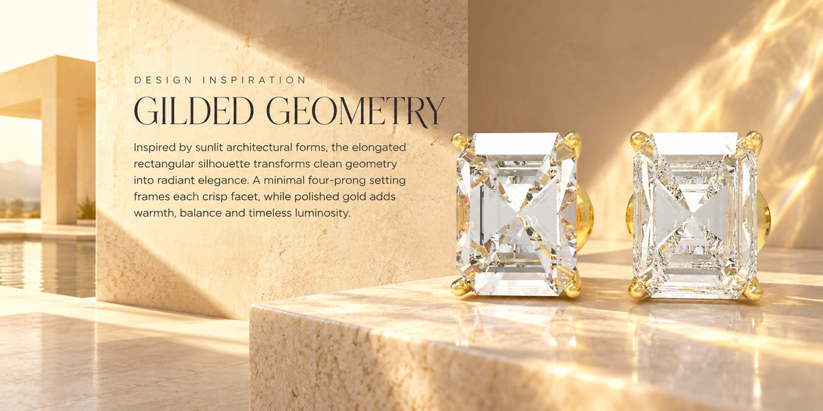 Gilded Architecture Rectangular Brilliant-Cut Lab-Grown Diamond Stud Earrings