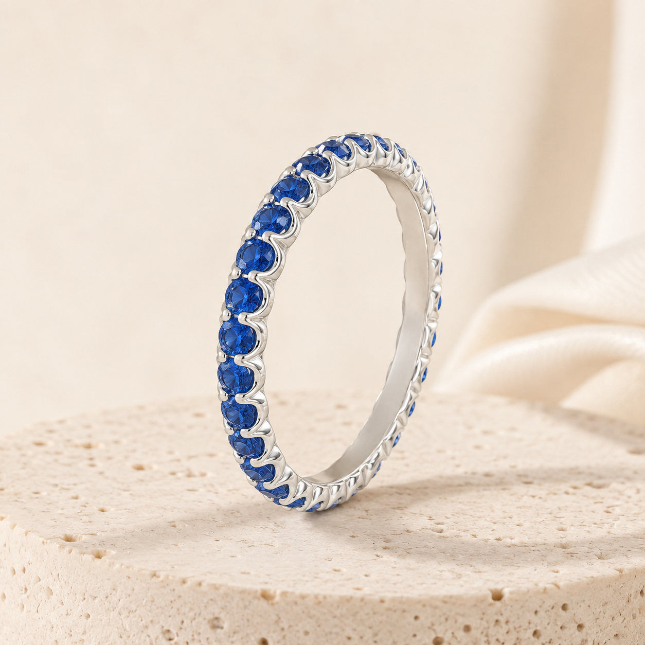 Midnight Orbit 18K White Gold Lab-Grown Sapphire Full Eternity Ring