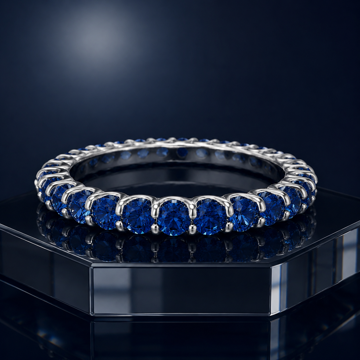 Midnight Orbit 18K White Gold Lab-Grown Sapphire Full Eternity Ring