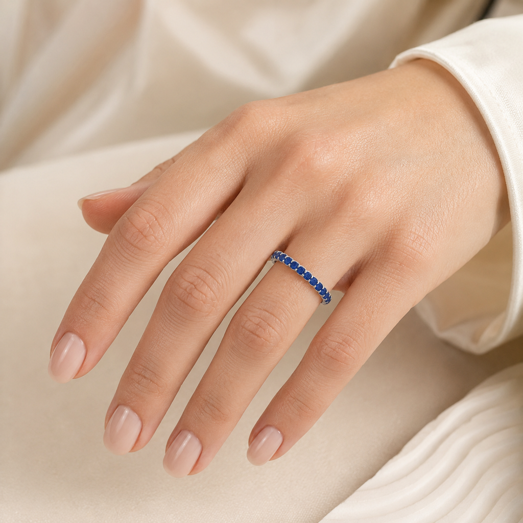Midnight Orbit 18K White Gold Lab-Grown Sapphire Full Eternity Ring