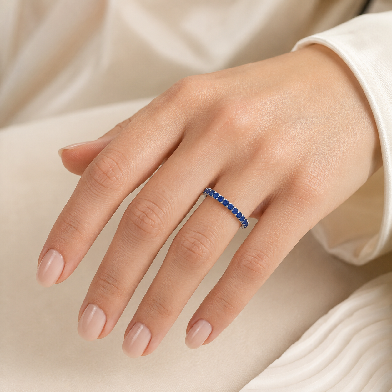 Midnight Orbit 18K White Gold Lab-Grown Sapphire Full Eternity Ring