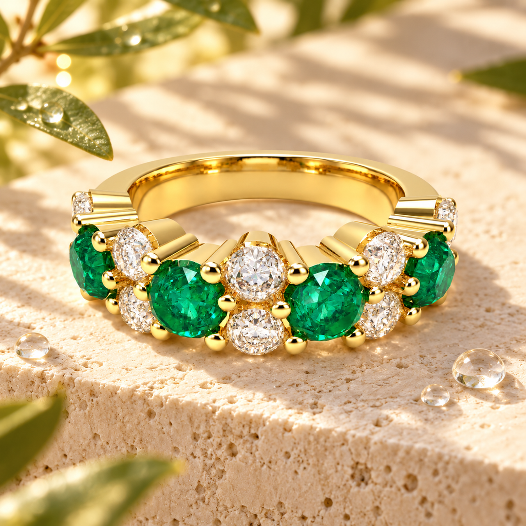 Verdant Constellation Lab-Grown Emerald & Diamond Cluster Ring in Yellow Gold
