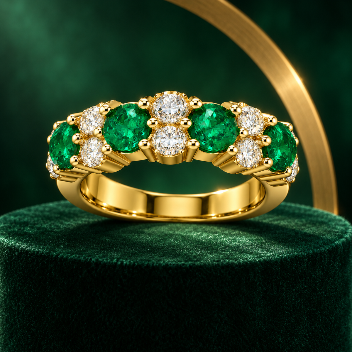 Verdant Constellation Lab-Grown Emerald & Diamond Cluster Ring in Yellow Gold